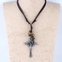 New Factory Outlet Leather Cross Shape Pendant Necklace Leather Rope Band Crucifix Pendants Necklaces Men Women Punk Jewelry
