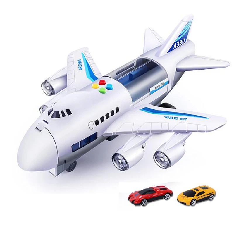 white with 2 car Моделирование детских игрушек, трек, инерционный самолет, музыкальный светильник, самолет, литье под давлением и игрушечный транспорт, пассажирский самолет, игрушечный автомобиль, игрушки для мальчиков - Цвет: white with 2 car