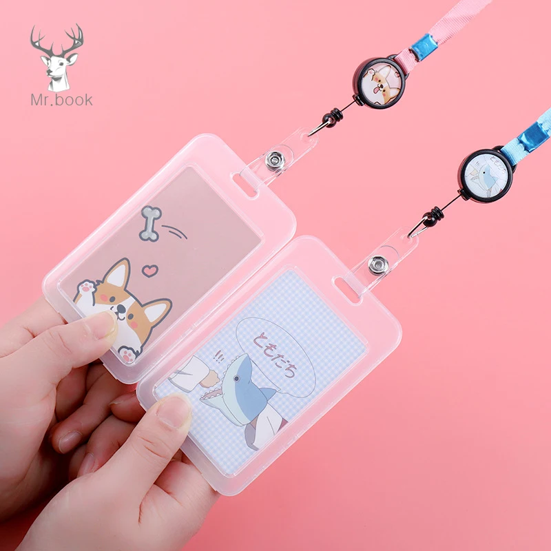 Cartoon Retractable Pull Badge Card Holder with Rope Nurse Doctor Exhibition Keys ID Name Card Badge Holder Kawaii Stationery