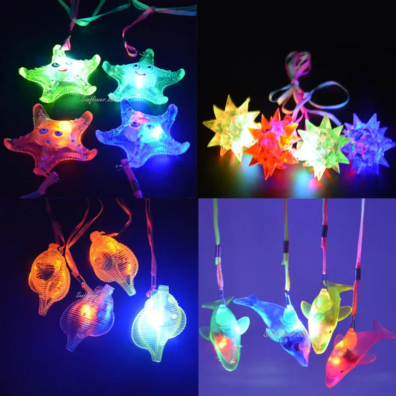 

Spiky Ball Cartoon Dolphin Star Heart Light LED Flashing Necklace Pendants Rave Glow Toys Party Concert Christmas