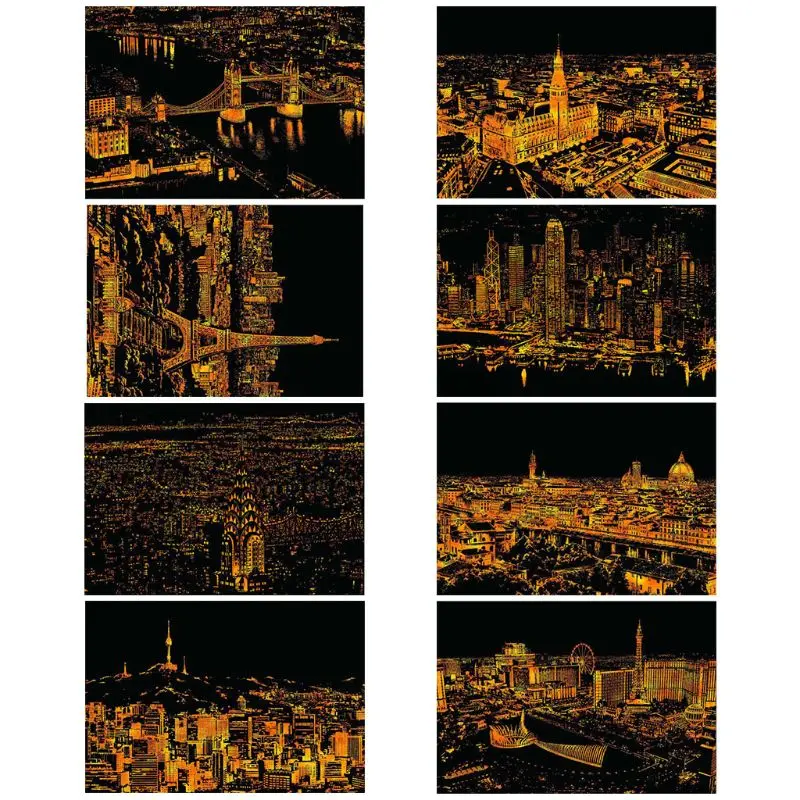 

L29k Creative Color Postcard Scraping Night Scenes Scratching Classical World Fashion City Sign Greeting Cards hot