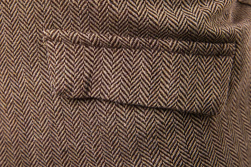 Винтажный коричневый твидовый мужской жилет, модный твидовый смокинг без рукавов с узором в елочку, мужской деловой свадебный жилет XXL
