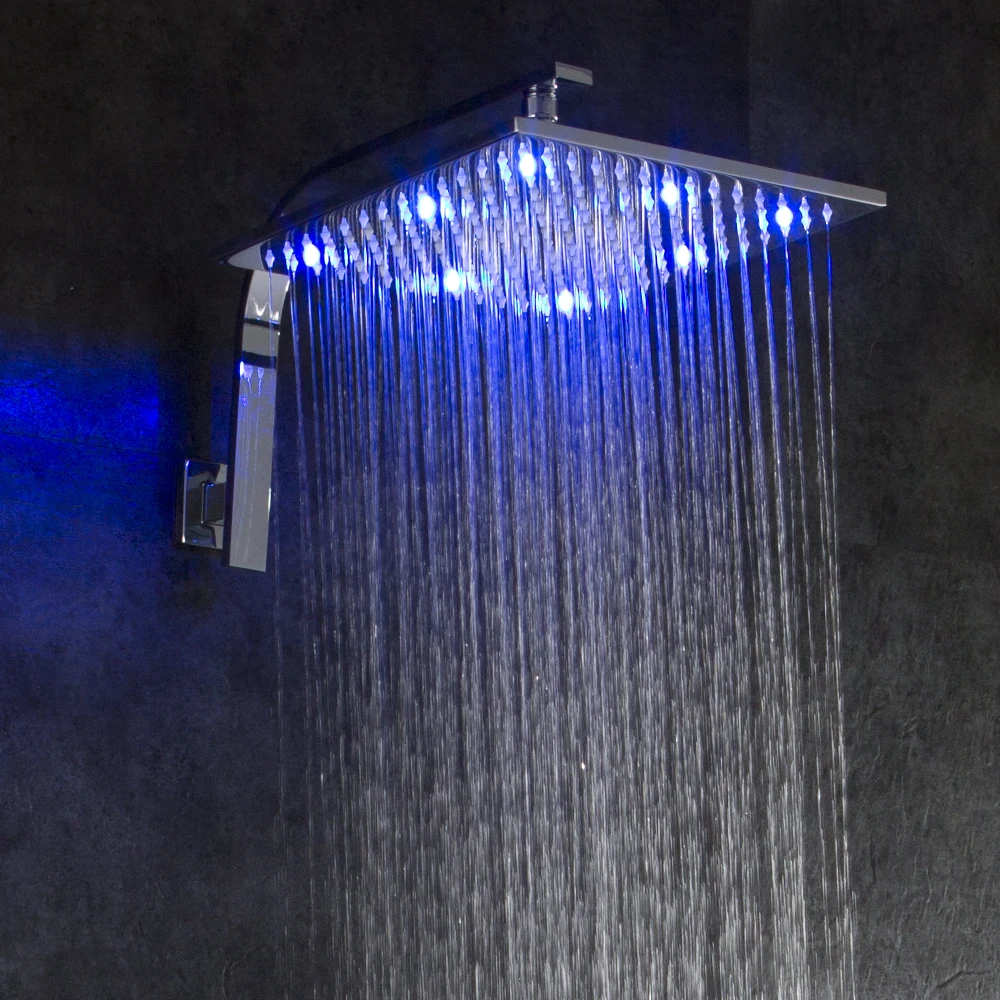 LED Head Shower 12 INCH 300*300 Self Powered Light with Rainfall Shower