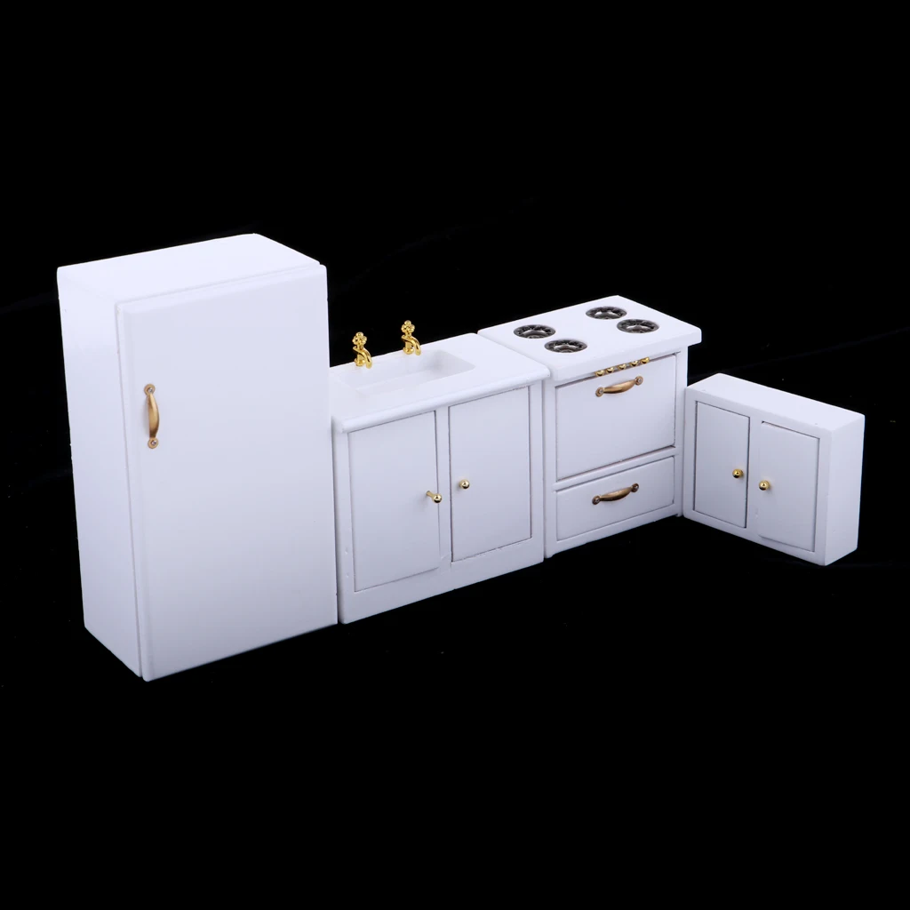 1/12 Doll House Miniature Kitchen Furniture Refrigerator Cooking Bench Kits Dollhouse Accessories