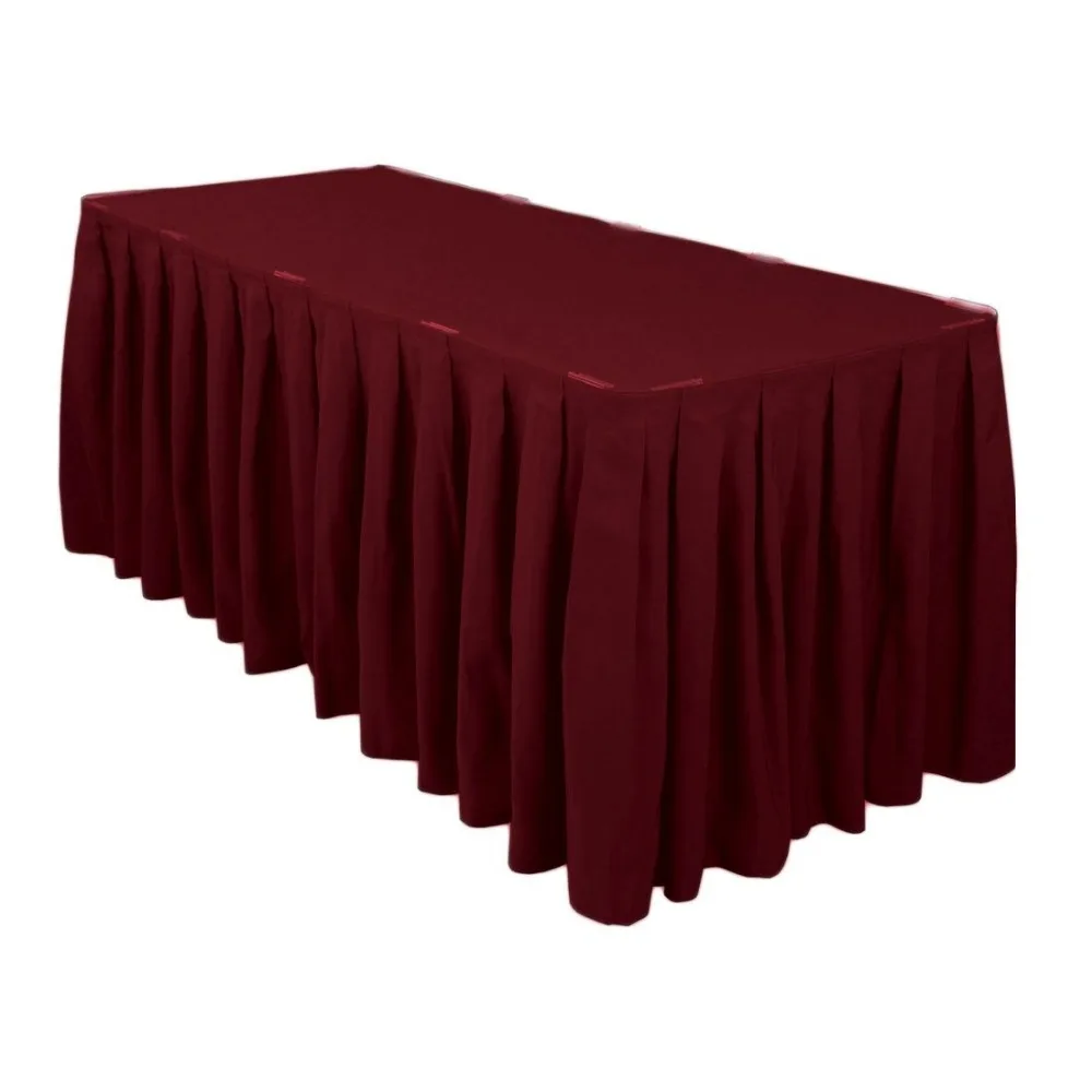 

5pcs 19ft x 29" Burgundy Polyester Table Skirt & Buckle For Wedding Party Banquet Decoration Free Shipping