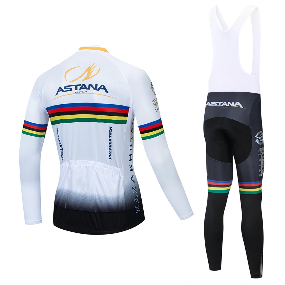 ASTANA Team long sleeve Suit Cycling jersey Set bib pants ropa ciclismo bicycle clothing bike jersey Uniform Men clothes