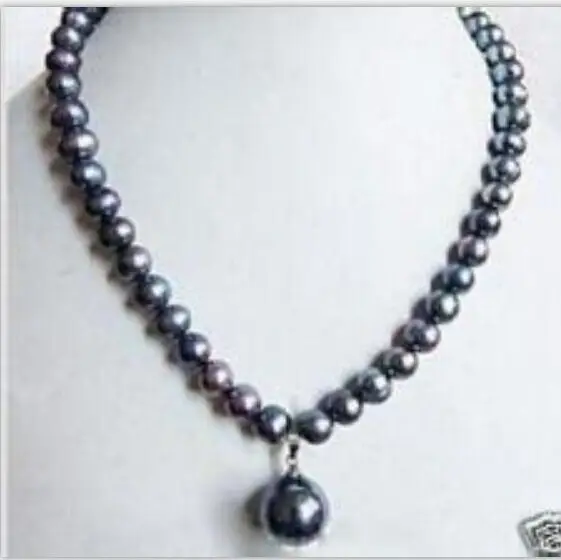 

gorgeous 11-12mm natural south seas black pearl pendant necklace18inch (9.13)