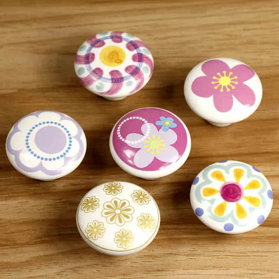 Round Flower Knobs Ceramic Drawer Knobs Furniture Knobs Dresser