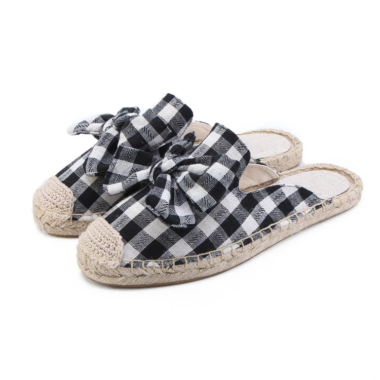 

women espadrilles mule, plaid summer flat slipper