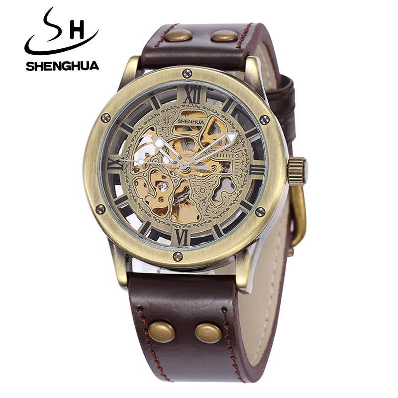 

Shenhua Watch Men Vintage Bronze Automatic Mechanical Skeleton Watches Men Mechanical Wrist Watches For Men Relogio Masculino