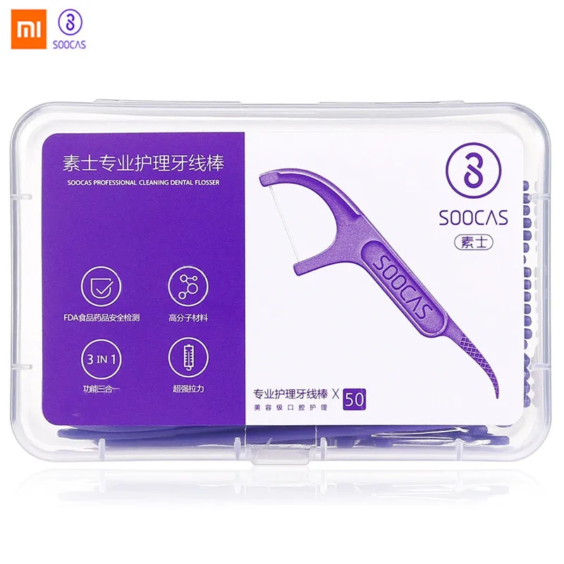 Оригинальный Xiaomi Mijia soocas 50 шт./кор. ежедневно чистка зубов Professional зубная нить тестирование еда класс быстрая доставка