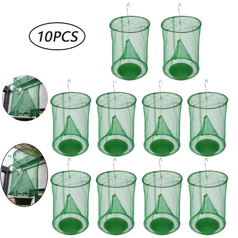 

10PCS Pest Control Reusable Hanging Fly Catcher Killer Flies Flytrap Cage Net Trap Garden Home Yard Supplies