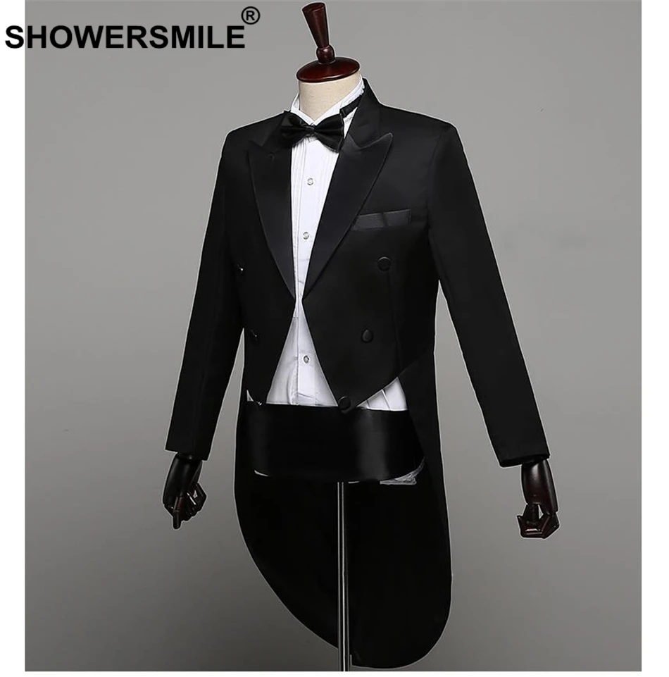 SHOWERSMILE, мужские костюмы, комплект из 4 предметов, смокинг для жениха, свадебные костюмы, белое пальто с хвостом ласточки, маги, костюмы для выступлений