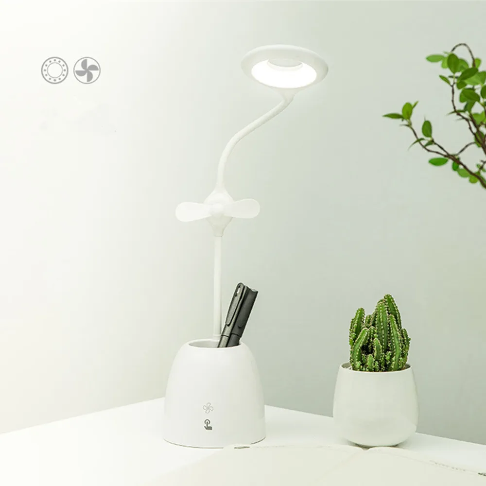 Новые дизайн Led Настольная лампа затемнения Smart пресс USB Настольная лампа с ручкой контейнер вентилятор лампа для чтения книг