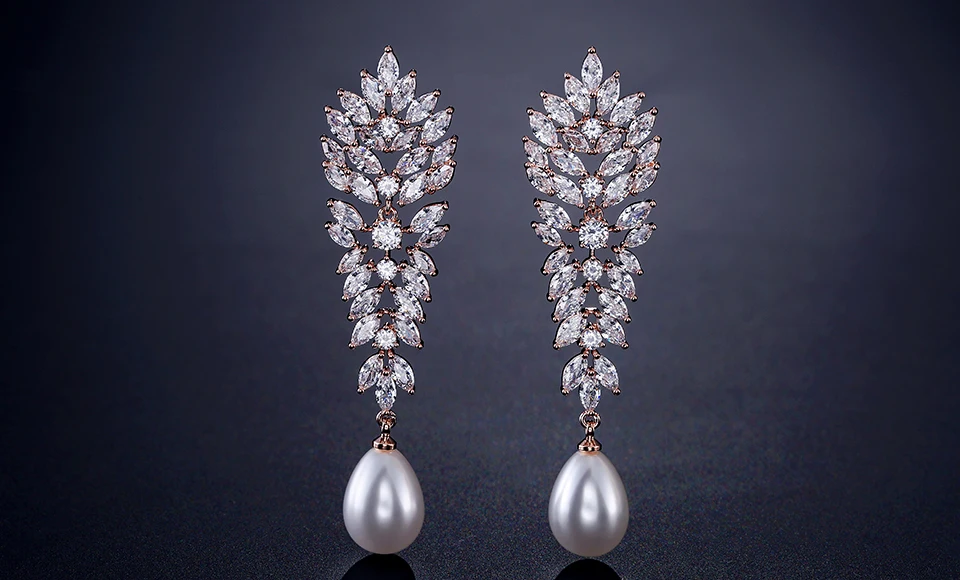 Роскошные длинные висячие серьги в форме маркизы с кристаллами циркония от ZAKOL для женщин, модные свадебные ювелирные изделия с искусственным жемчугом FSEP2211