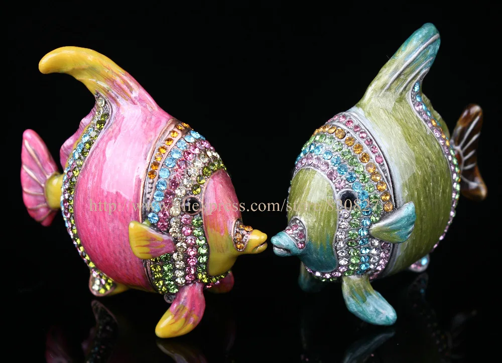 Feng Shui Pewter Fish Statue Figurine with Rhinestone Metal Fish