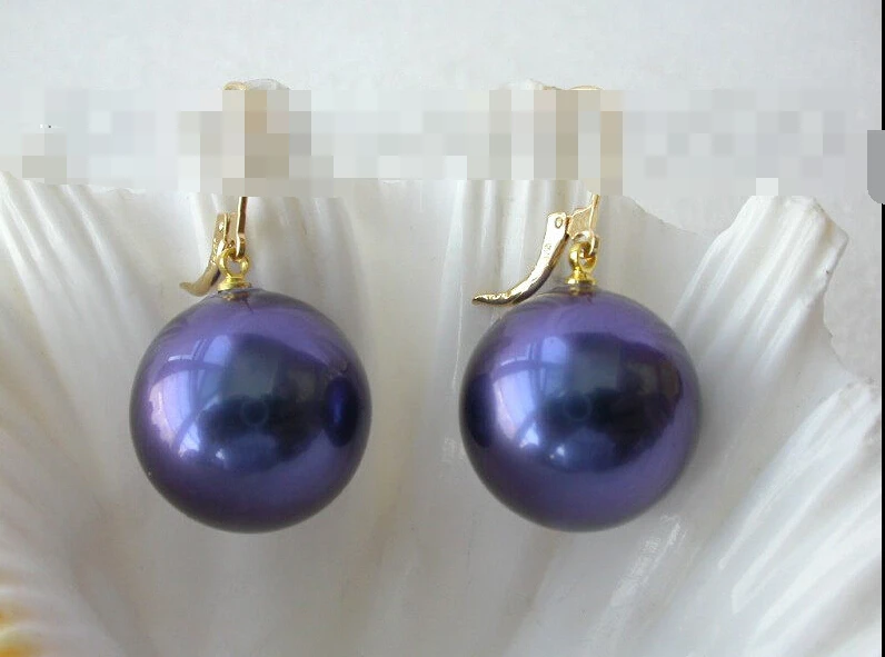 

FREE SHIPPING>>> 1229 blue round south sea shell pearl dangle earrings