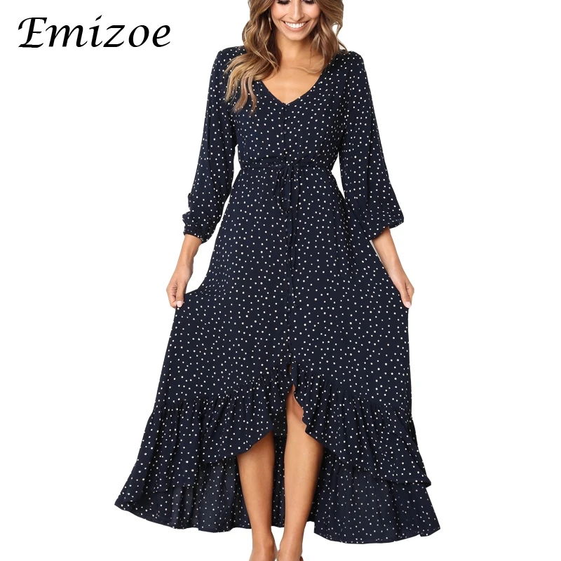 Женское платье в горошек Emizoe повседневное длинное пляжное с оборками и
