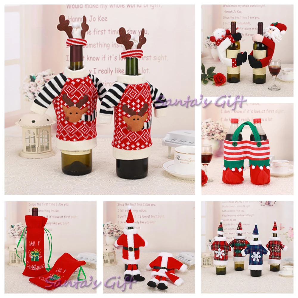 2015 New Christmas Wine Bottle Cover Towel Table Decoration Wine