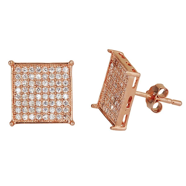 YGI SSE198 Sterling Silver Yellow Pave Square Stud 4 x 4