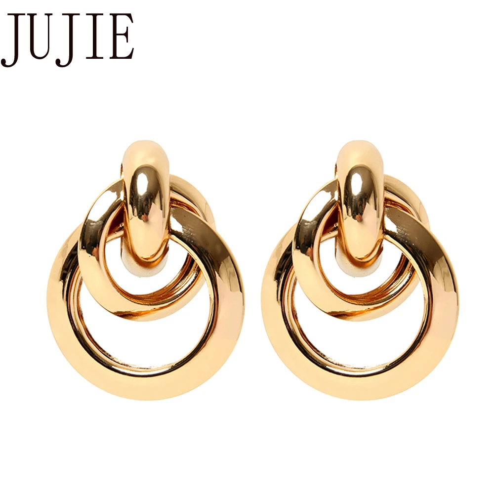 

JUJIE Fashion Korean Round Matel Stud Earrings For Women 2020 Brincos Elegant Earring Geometric Jewelry Dropshipping