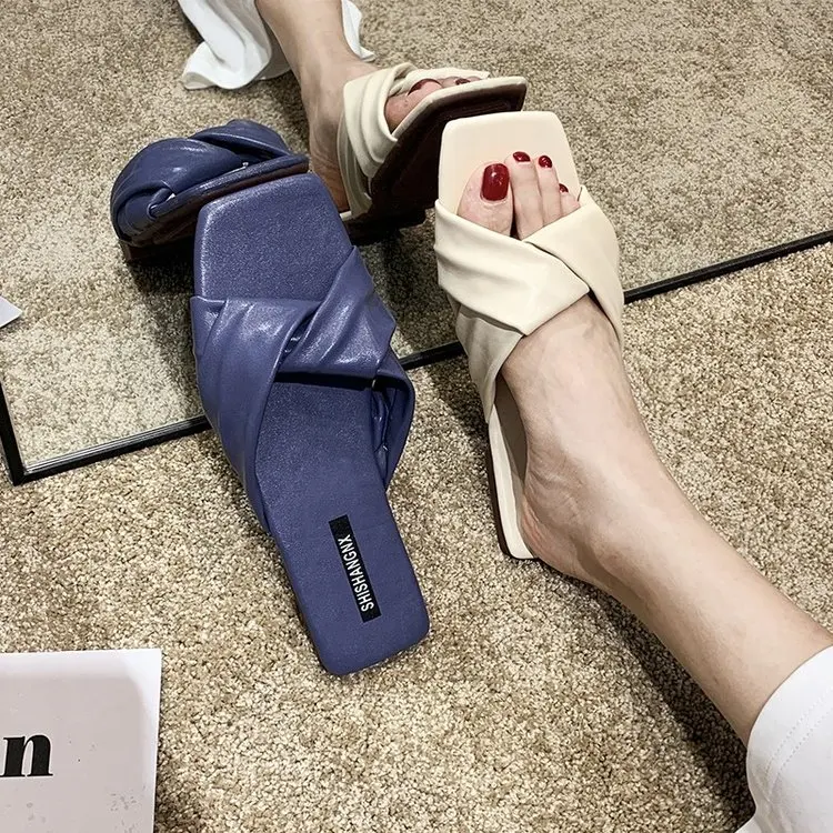 

Summer Luxury Brand Designer Ladies Slippers Female+shoes Sliders Shoes Womens Mules Flat Fahion Footwear Topuklu Ayakkabi Bayan