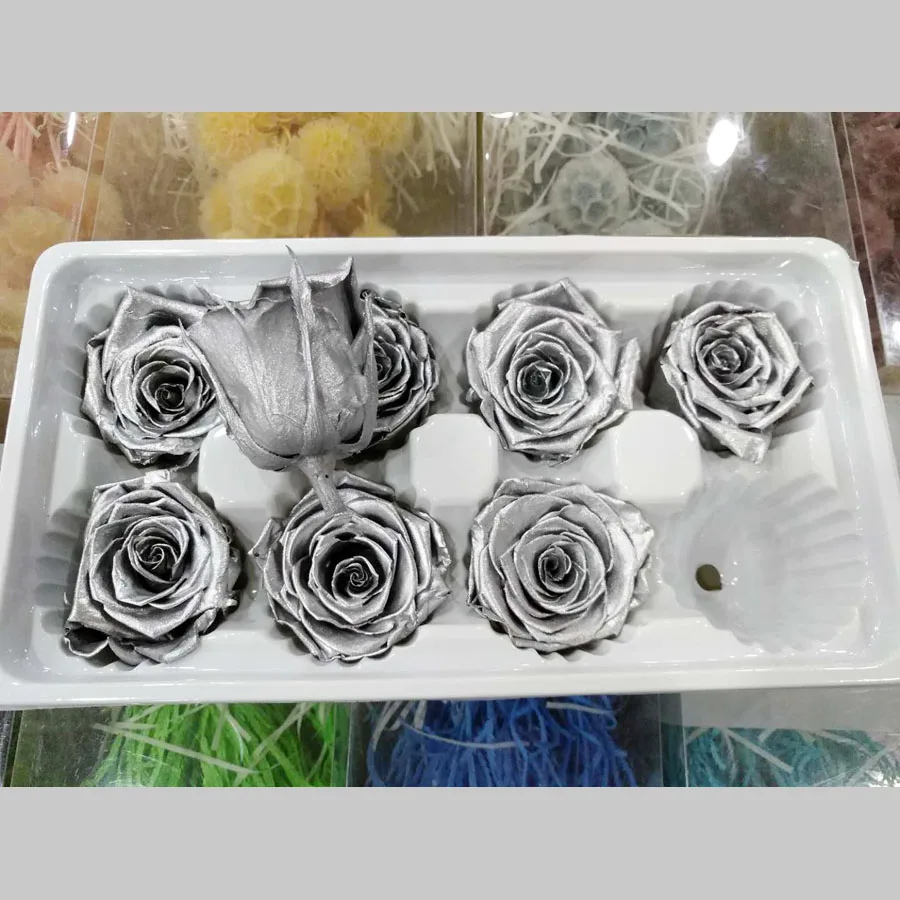 

8pcs/set 4-5cm Gold Silver Preserved Rose Dry Artificial Immortal Flowers Valentine Gift High-end Home Wedding Decoration Bunch
