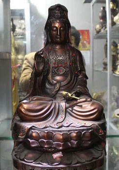 

bi001763 Chinese Copper Exquisite Seat Lotus Kwan-yin Guan Yin Bodhisattva Buddha Statue
