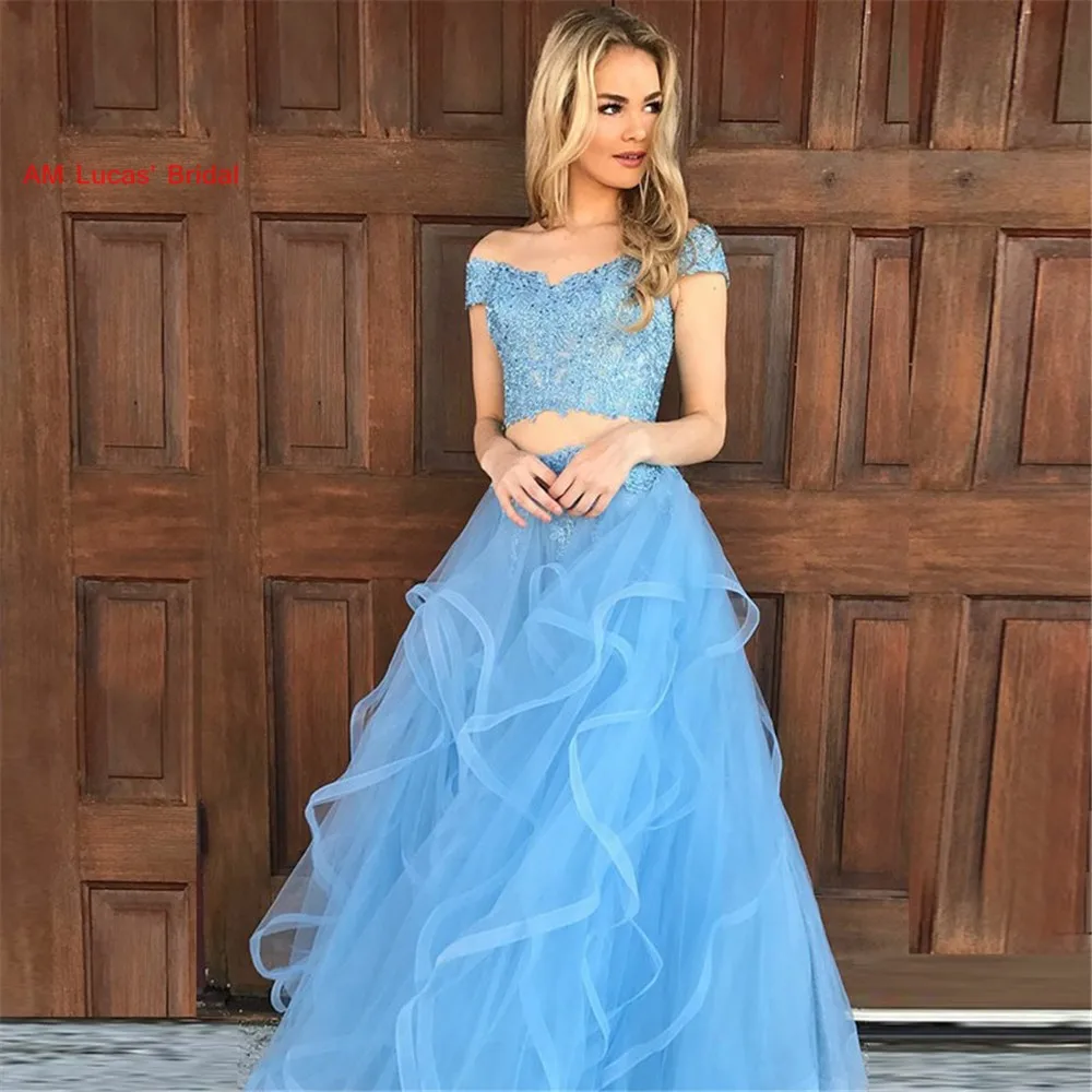 New Long Prom Dresses Two Pieces 2019 New Beadings Sexy Vestidos De ...