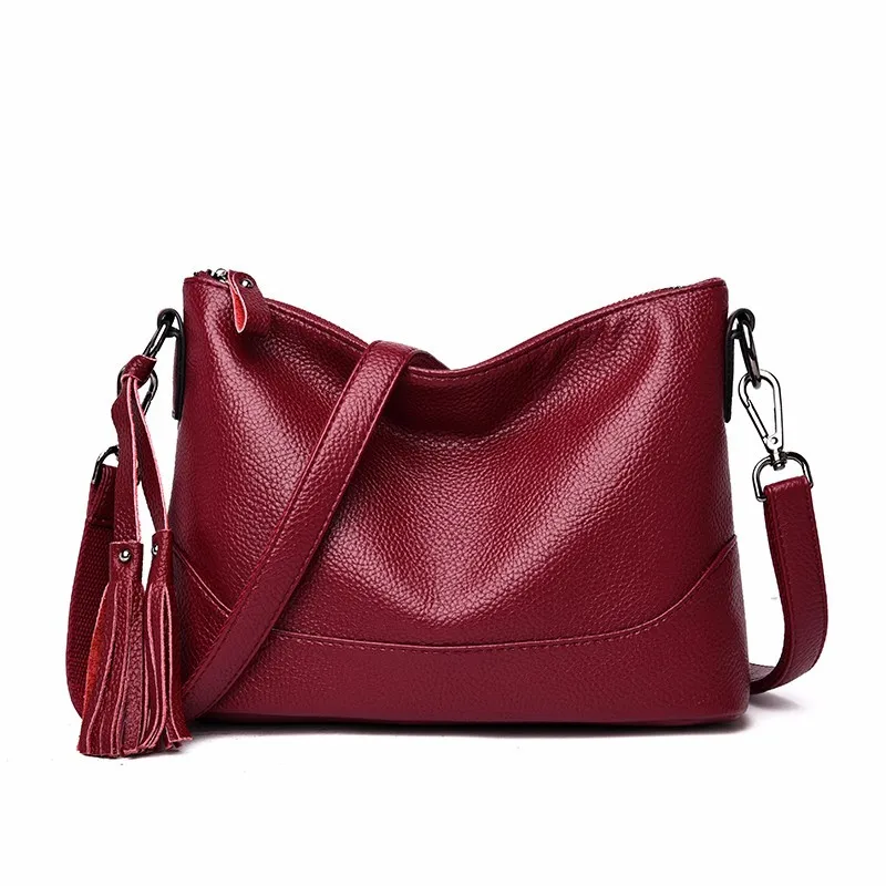 Женские кожаные сумки высокого качества, Женская сумочка, женская мягкая кожаная сумка через плечо, винтажные сумки для девочек - Цвет: winered
