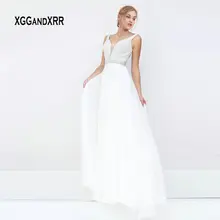 Новое поступление, белое длинное платье для выпускного вечера с v-образным вырезом, Бисероплетение, v-образный вырез, шифоновое розовое вечернее платье с открытой спиной, женское вечернее платье vestidos
