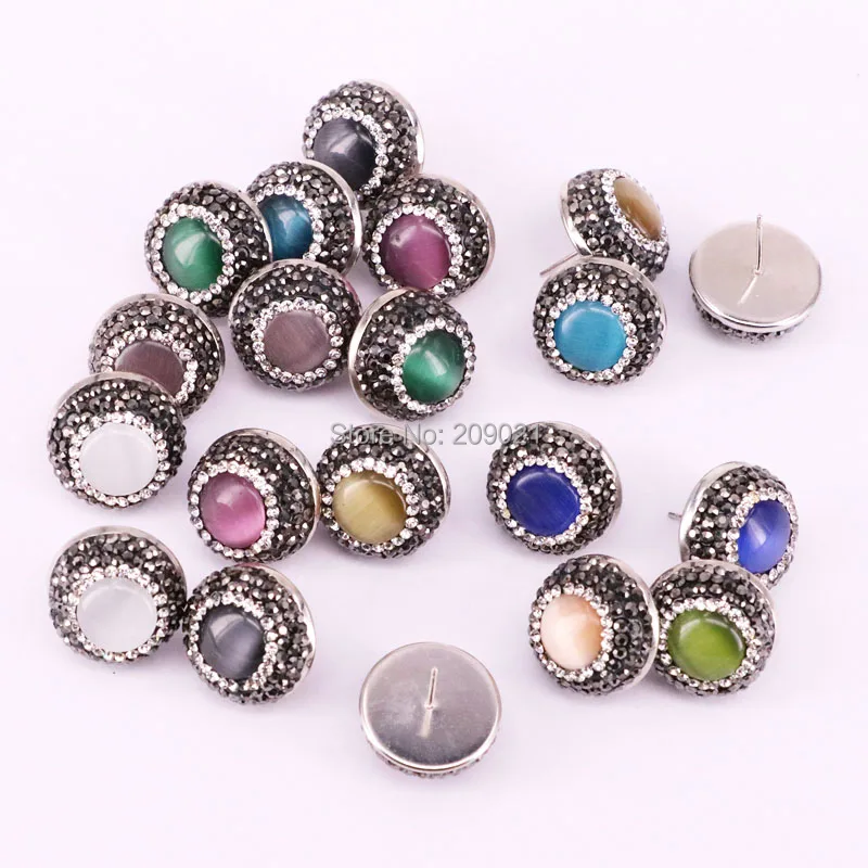 10 пар Кристалл Rhinestone проложить круглый камень кошачий глаз серьги шпильки, драгоценные камни Серьги ювелирных изделий