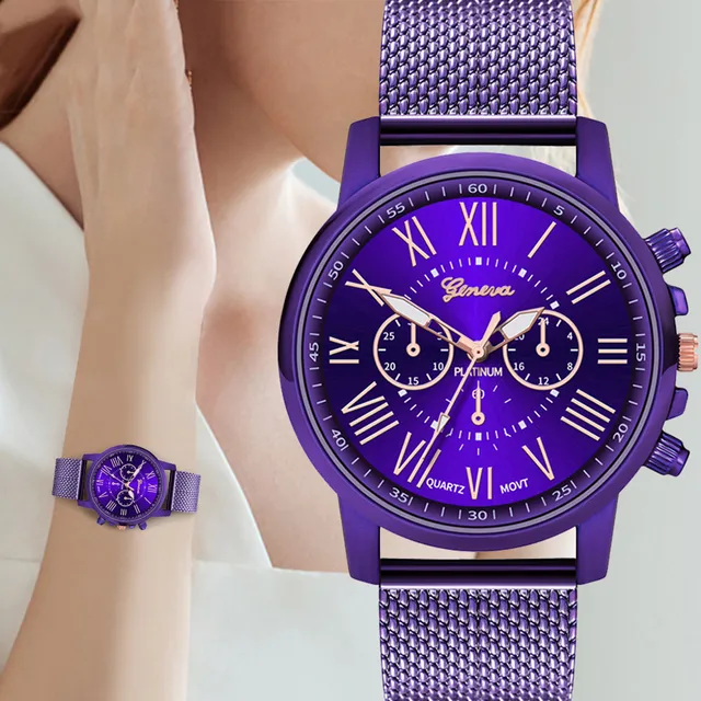 NEW purple Luxury Men's Watch Stainless Steel Dial Casual Bracele Watch
