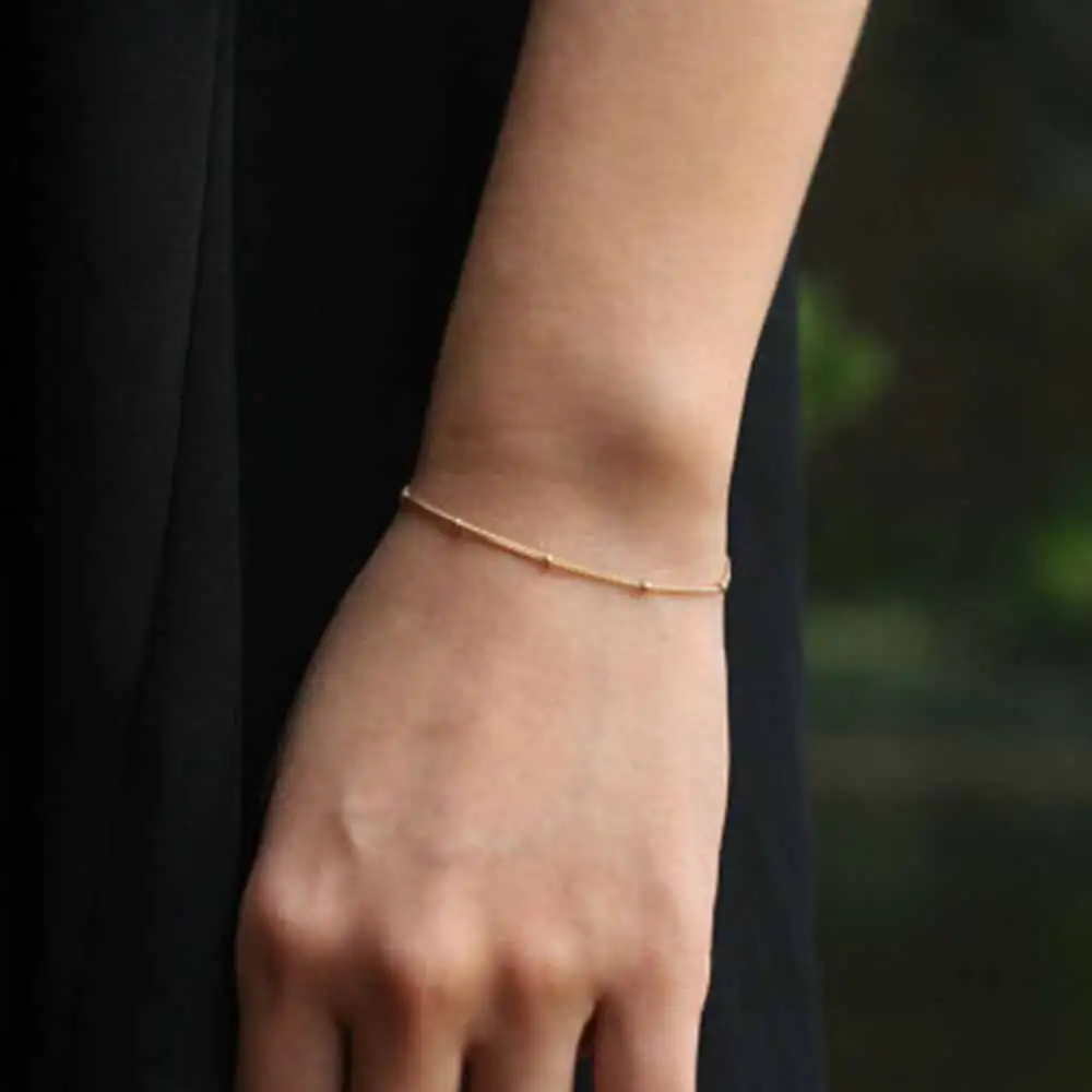 

FAMSHIN 2017 New Gold Bead Bracelet, Thin Minimalist Bracelet, Dot, Tiny Dainty, Satellite Bracelet, Ftacking Bracelets for Wome