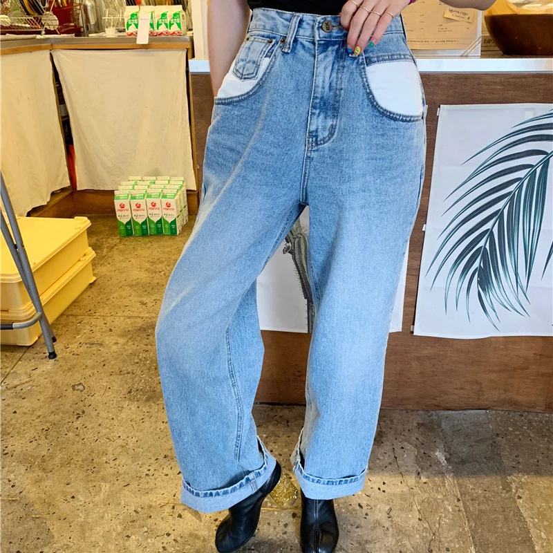 Уличная Высокая талия джинсы брюки женские новые широкие брюки свободные брюки kpop boyfriend ins женские джинсовые