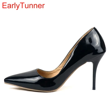 

New Fashion Black Yellow Red Women Glossy Nude Pumps High Heels Lady Formal Shallow Shoes EK52 Plus Big Size 10 48 30 43