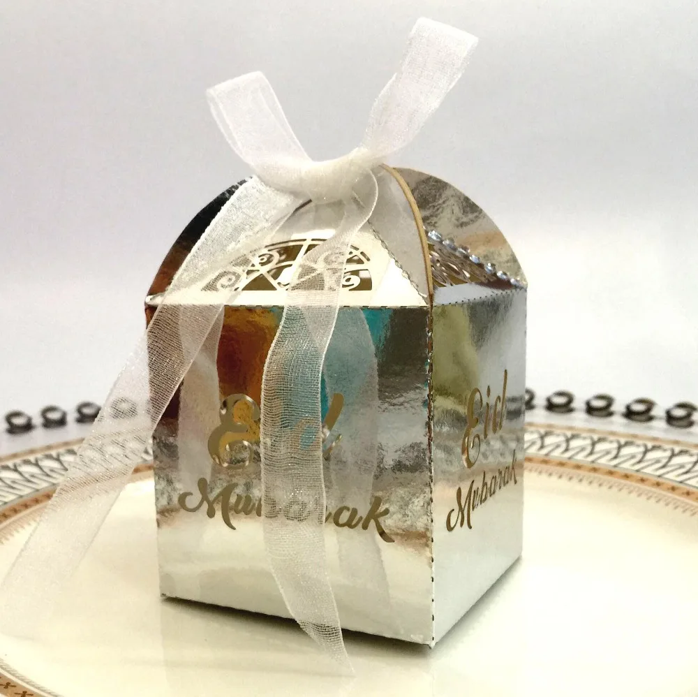 OurWarm 10 шт цвета: золотистый, серебристый ИД Мубарак буквы конфеты в подарочной коробке украшения для Рамадана Исламская вечерние Happy ИД Мубарак закуски