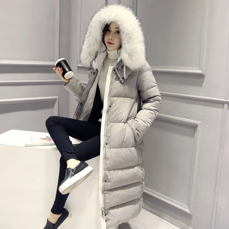 Fur Collar Warm Hooded White Duck Down Jacket Slim Fit
