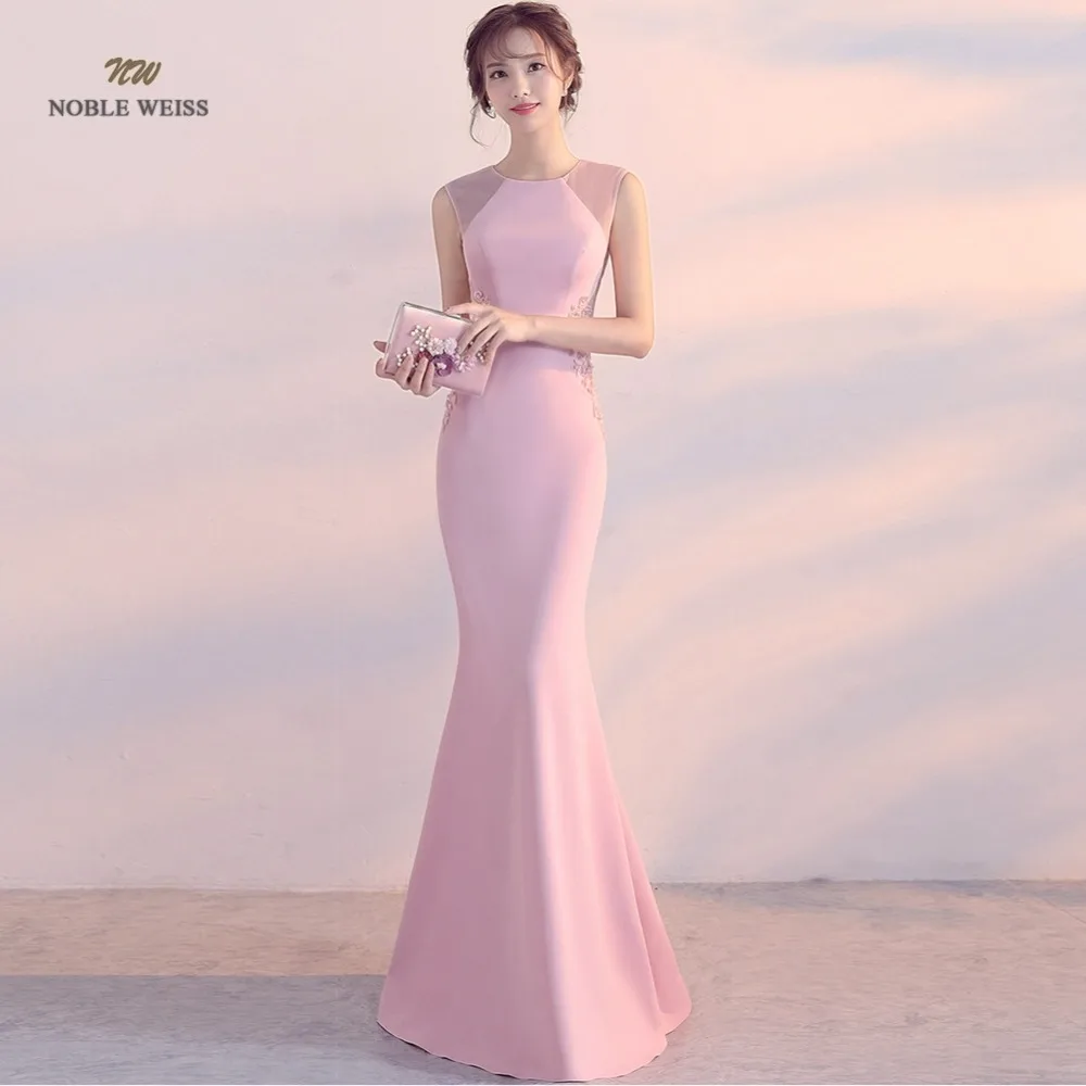 

Elegant Mermaid Long Evening Dress 2019 Simple Pink Appliques Beading Sexy Party Dresses Prom Gown
