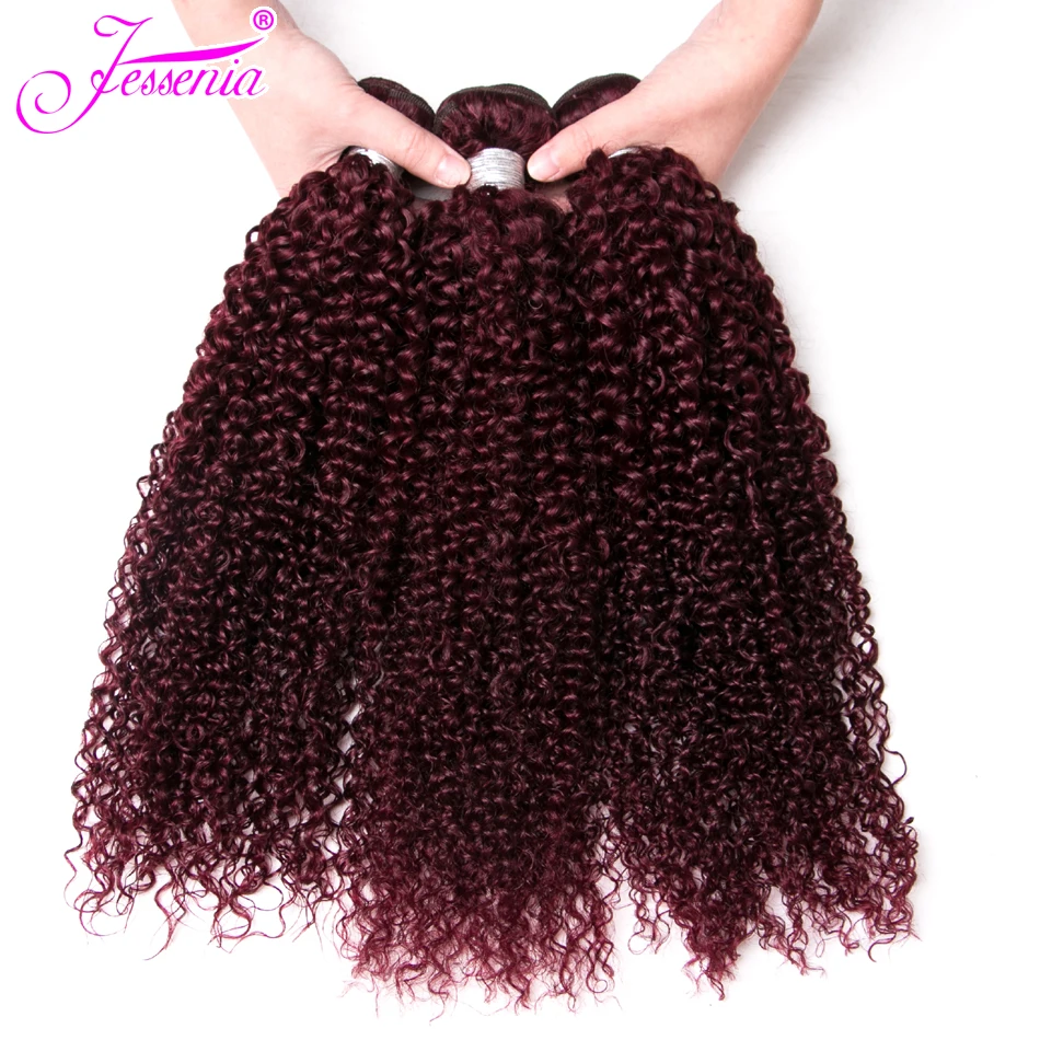 Jessenia бразильские афро кудрявые пучки вьющихся волос 99j/бордовый 3 пучка Remy человеческие волосы для наращивания двойной уток