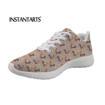 

INSTANTARTS Size 35-46 2019 New Spring Women Flats Shoes Cute Chicken Printing Woman's Casual Shoes Breathable Mesh Shoes Women