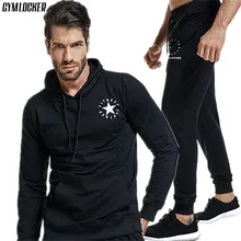 GYMLOCKER компл. Мужская Мода Спортивная тренировочный костюм Для мужчин Бодибилдинг толстовки+ штаны Повседневный Спортивный костюм Размеры M-XXL