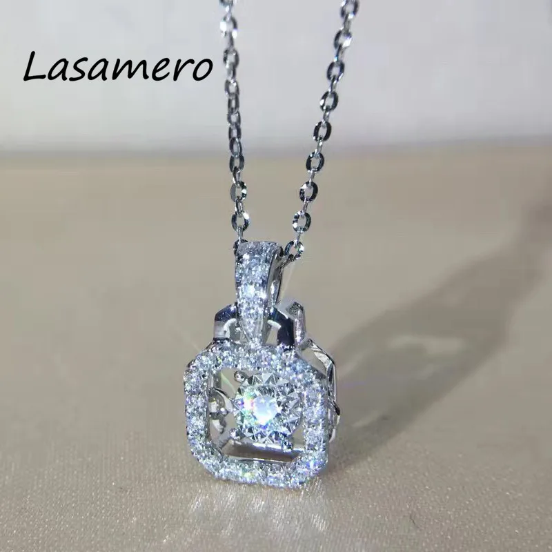 

LASAMERO 0.13 CTW High Quality Created Emerald Pendant Set 18k Gold Natural Diamond Pendant Necklace