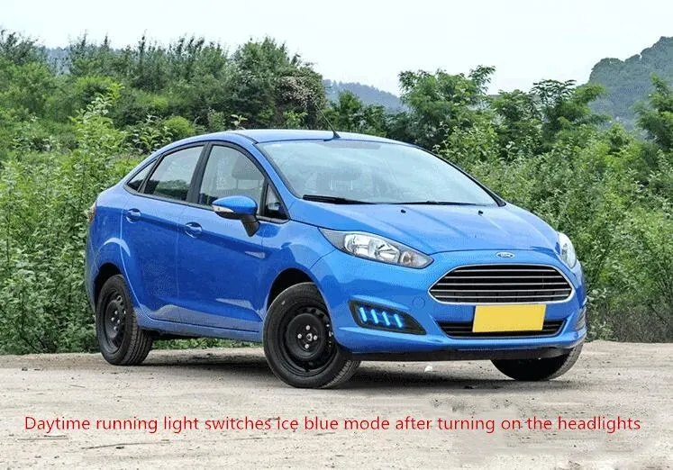 EOsuns led drl Дневной ходовой светильник передняя противотуманная фара для Ford fiesta с динамическим движущимся желтым поворотником и синим светильник