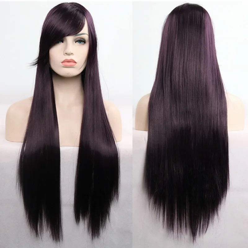 11 Colors 80cm Synthetic Long Straight Hair Wig Black Grey Green Blue Purple Pink Hairpiece Cosplay Wigs For Women