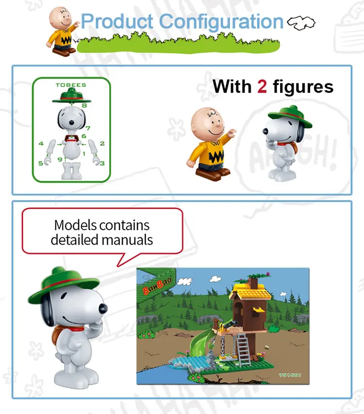 BanBao 7515 Hot Sale Snoopy IP Peanuts Figure Tree House with Slide Building Blocks Toys For Children Educational Model Bricks