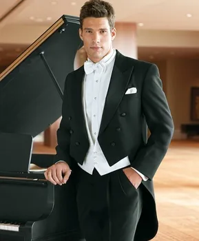 

Fashionable Black Tailcoat Groom Tuxedos Groomsmen Mens Wedding Suits Prom Bridegroom (Jacket+Pants+Vest+Tie)