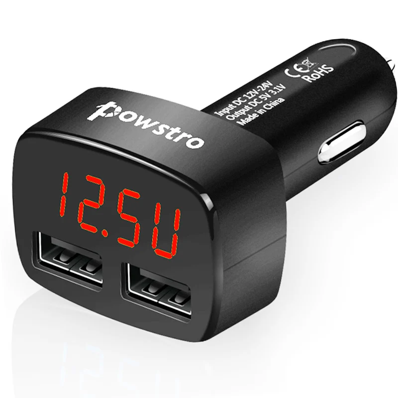 Powstro светодиодный Дисплей двойной Переходник USB для зарядки в машине 5V 3.1A Напряжение ток Температура монитор тестер универсальный для iPhone и Android - Тип штекера: Red Light