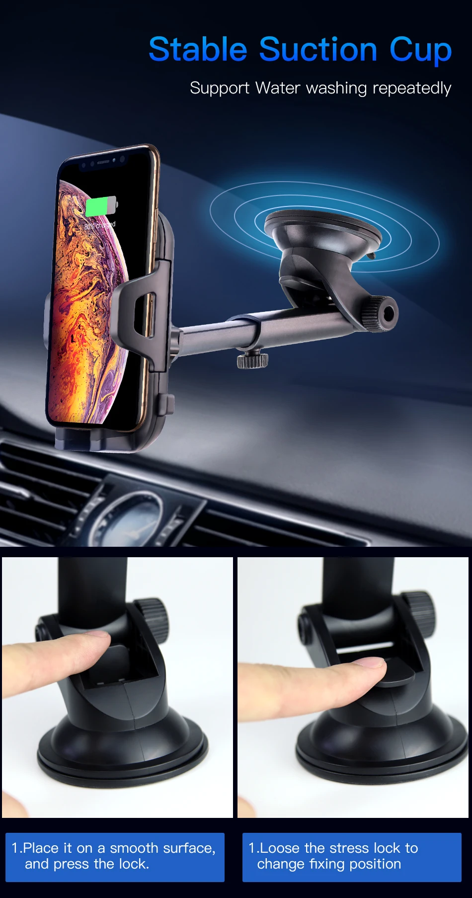 !ACCEZZ Adjustable Car Phone Holder Support Bracket Universal 4.0-6.0 inch Phone Auto Lock Glass Center Control Stand For iphone (6)