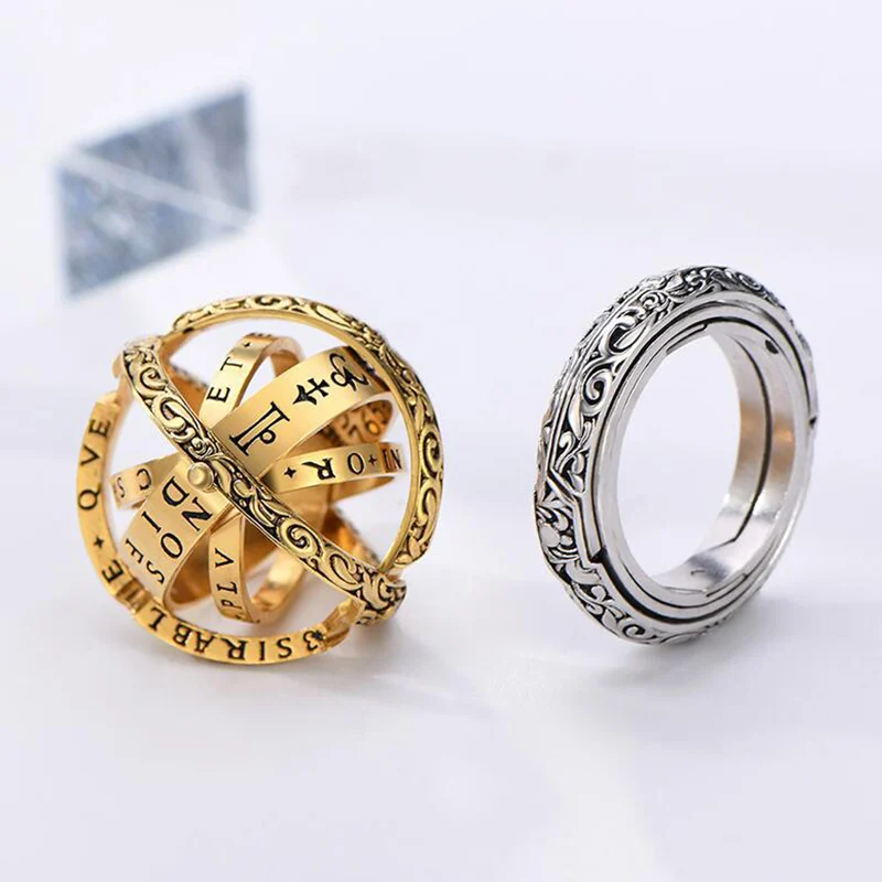 Creative Astronomical Sphere Ball Rings Universe Complex Rotating Clamshell Couple Lover Women Ring Germany Gold Jewelry Gifts